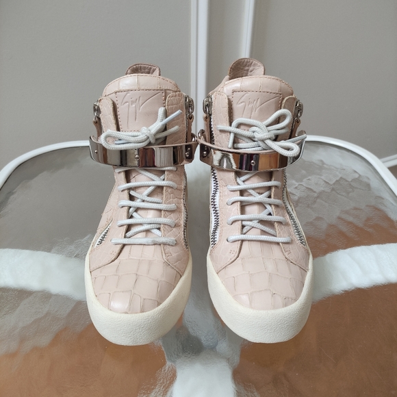 Giuseppe Zanotti Croc Embossed Silver Ankle Strap Sneakers pink Women's 36.5 - Picture 2 of 10